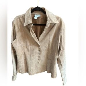 Coldwater Creek Suede Leather Snap Button Tan Collared Jacket Size L